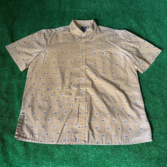 Gianni Vitorio Button Front Short Sleeve Brown Retro Style Vintage Shirt Size L - Picture 1 of 13